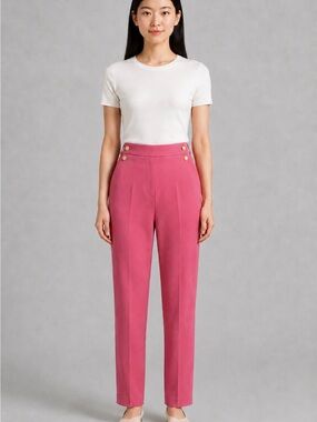 Cato Rose Pink High-Waist Straight-Leg Pants with Gold Button Detail